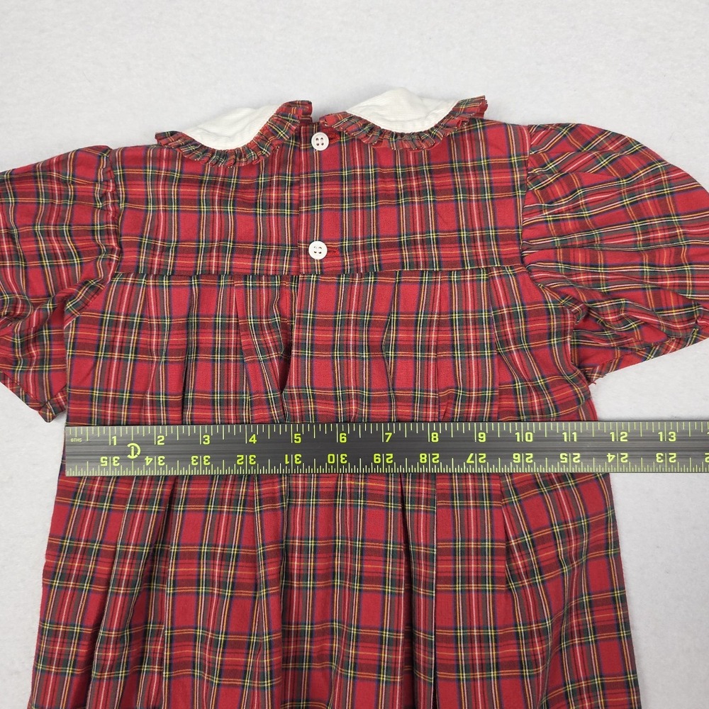 VTG Orient Express Girls Short Sleeve Dress‎ 3 Red Plaid Smock Holiday Hong Kong - Picture 8 of 12